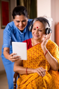 Two women are talking over a video call.