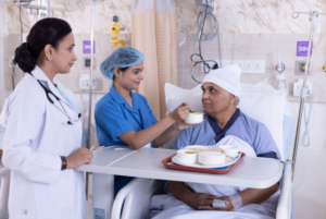 a nurse with a patient in a hospital room